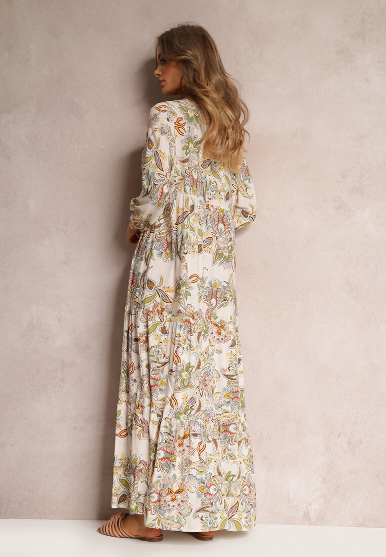 cflo Rochie Alb-Bej Oversize cu flori Iophne