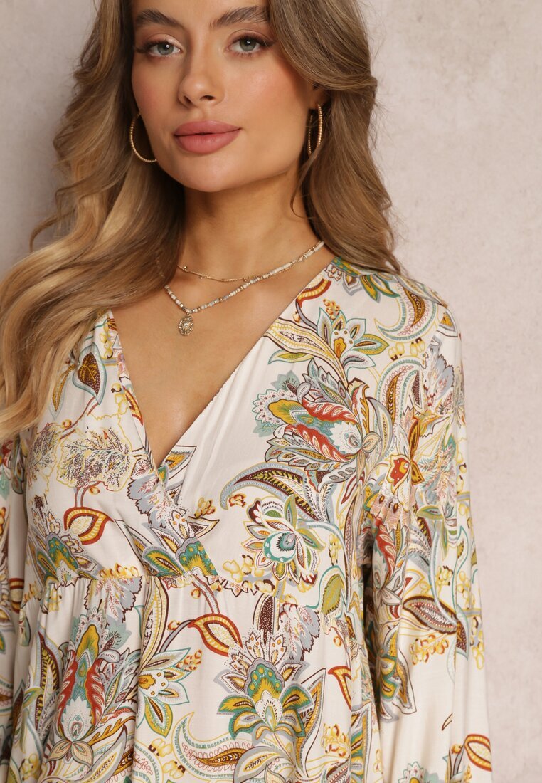 cflo Rochie Alb-Bej Oversize cu flori Iophne