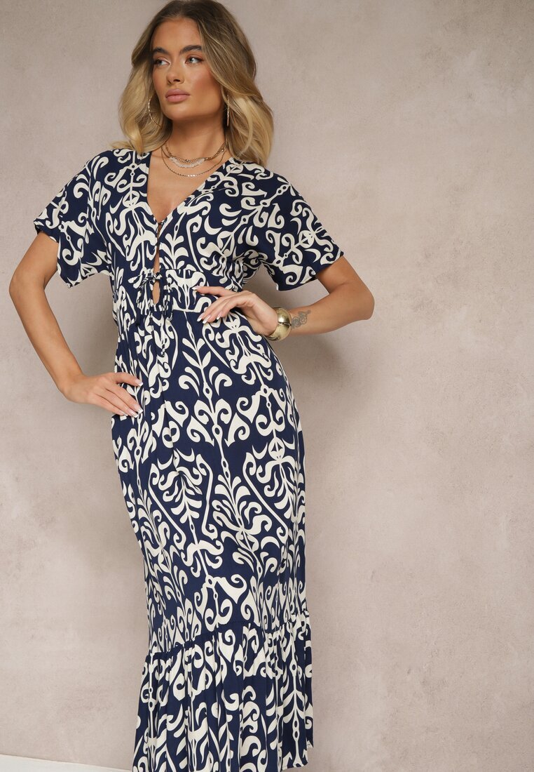 cflo Rochie Albastră de vâscoză cu Model Abstract Tuledia