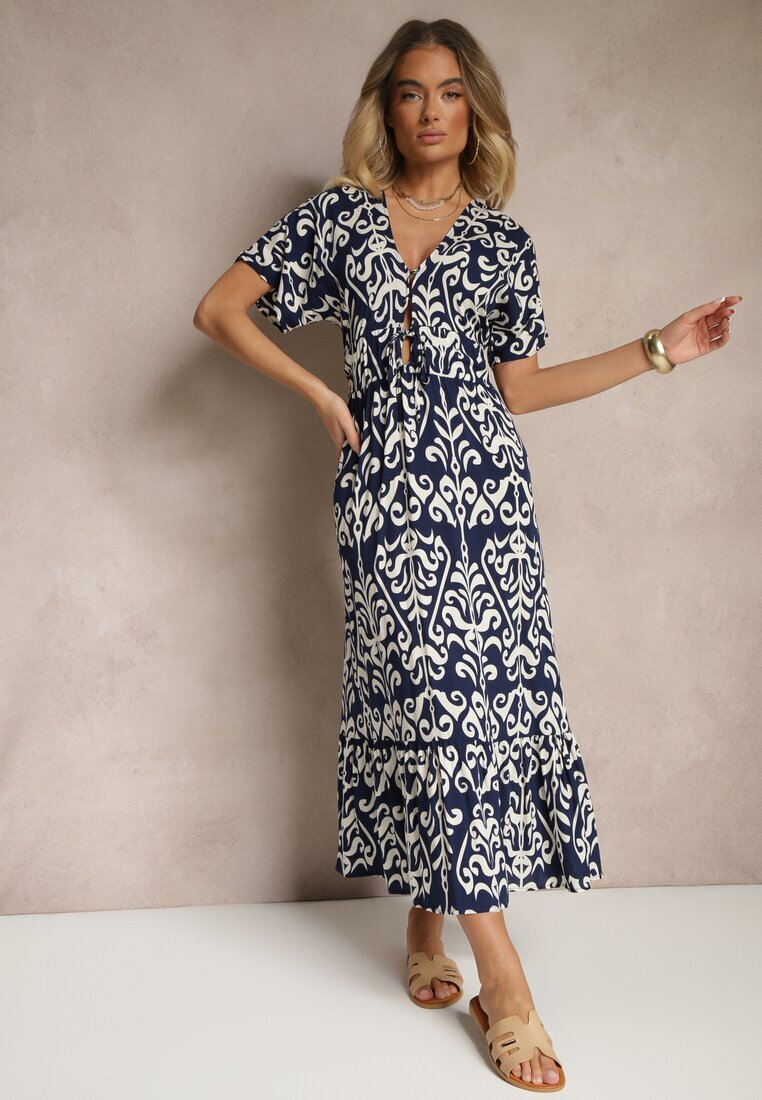 cflo Rochie Albastră de vâscoză cu Model Abstract Tuledia