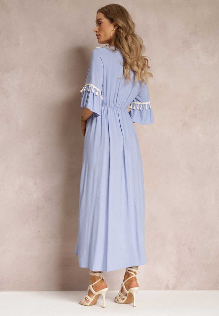 cflo Rochie Albastră Maxi cu elastic în talie cu ciucuri decorative din viscoză Zisel