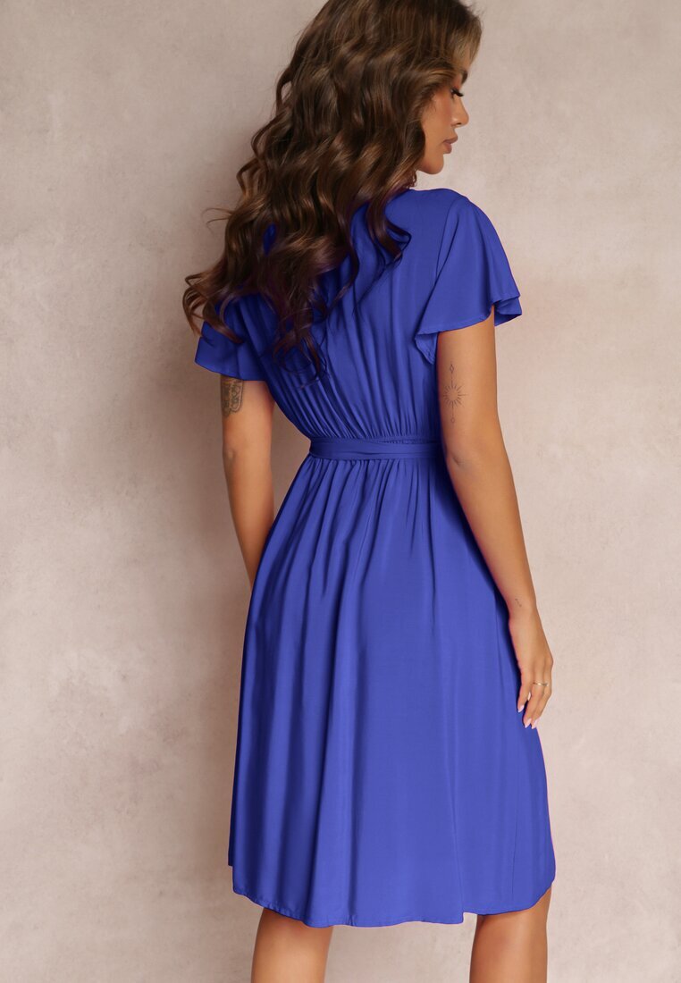 cflo Rochie Bleumarin Cloche Midi cu Cordon Legat Elemia