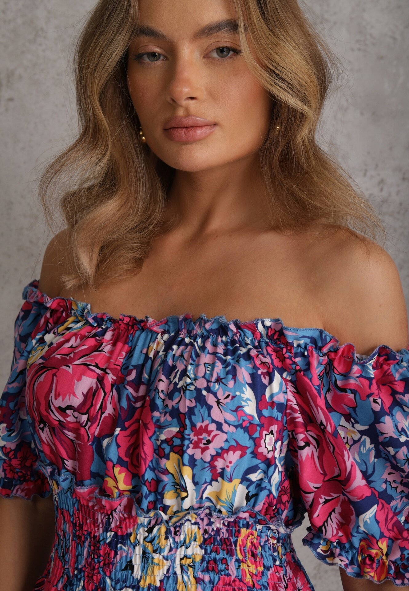 cflo Rochie bleumarin evazată mini cu elastic în talie și mâneci scurte din viscoză Merrelle