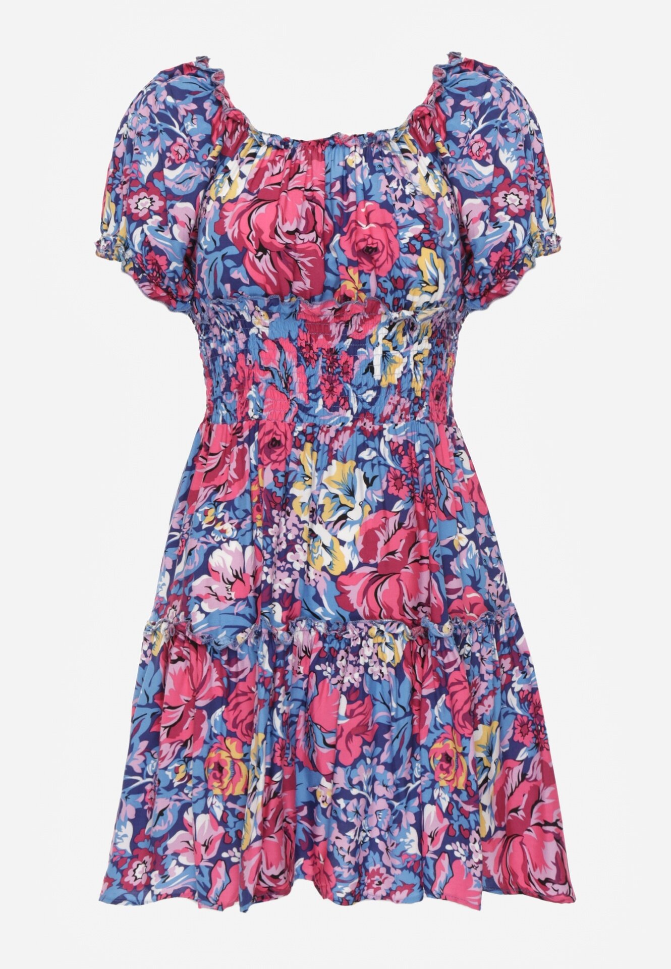 cflo Rochie bleumarin evazată mini cu elastic în talie și mâneci scurte din viscoză Merrelle