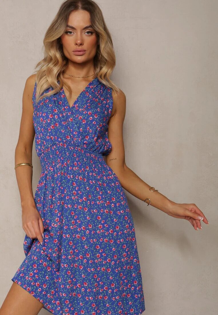 cflo Rochie Bleumarin Învelită din Vâscoză Florală Cu Elastic în Talie Innavia