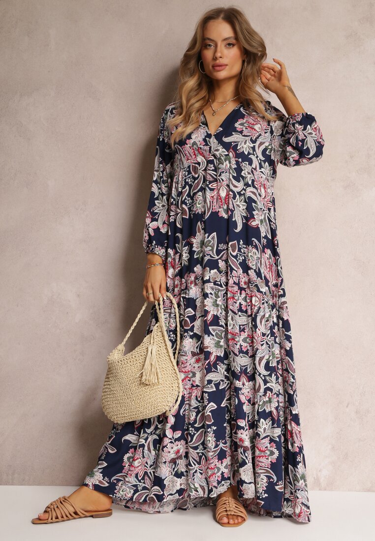 cflo Rochie bleumarin Oversize cu flori Iophne