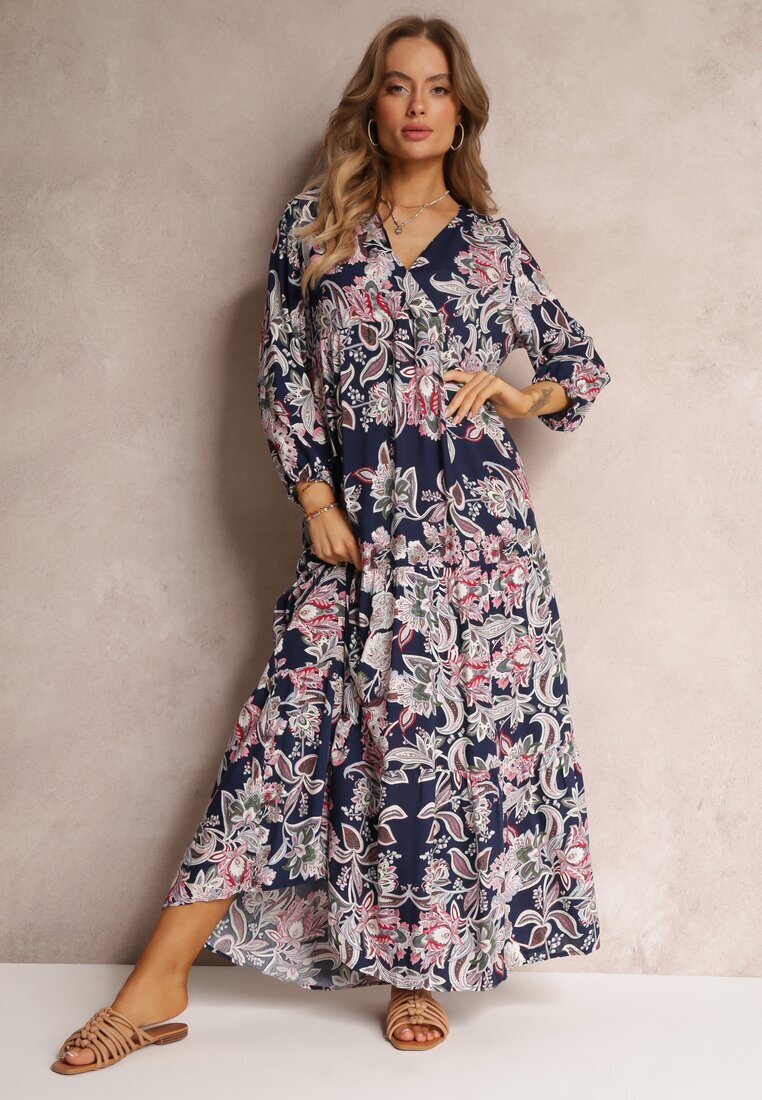 cflo Rochie bleumarin Oversize cu flori Iophne
