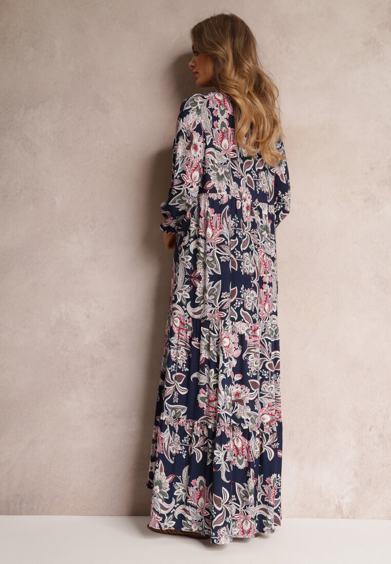 cflo Rochie bleumarin Oversize cu flori Iophne