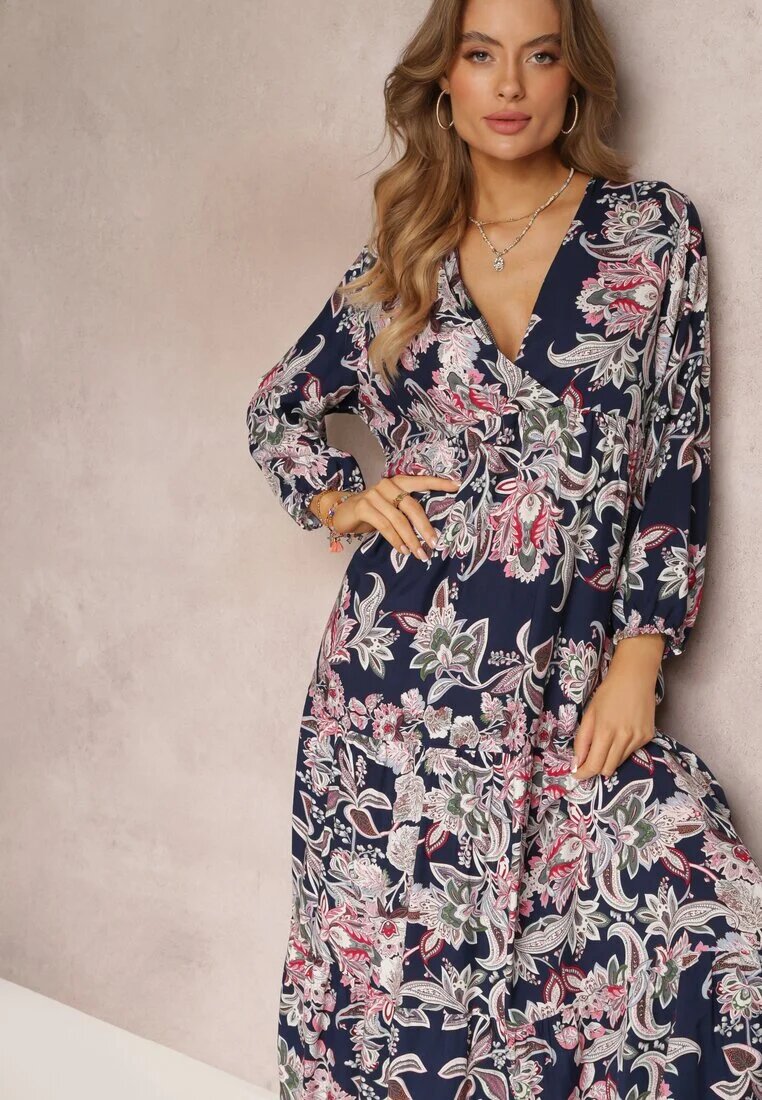 cflo Rochie bleumarin Oversize cu flori Iophne