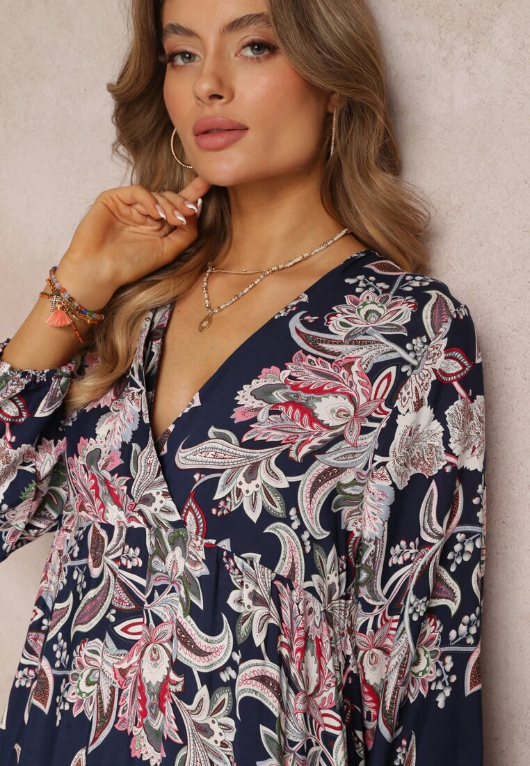 cflo Rochie bleumarin Oversize cu flori Iophne