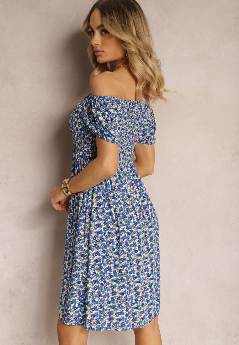 cflo Rochie Bleumarin stil spaniolă din Viscoză cu elastic în talie Wiariana