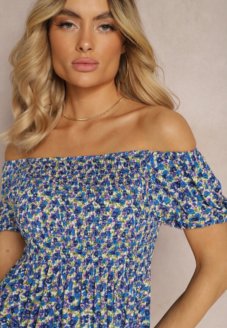 cflo Rochie Bleumarin stil spaniolă din Viscoză cu elastic în talie Wiariana