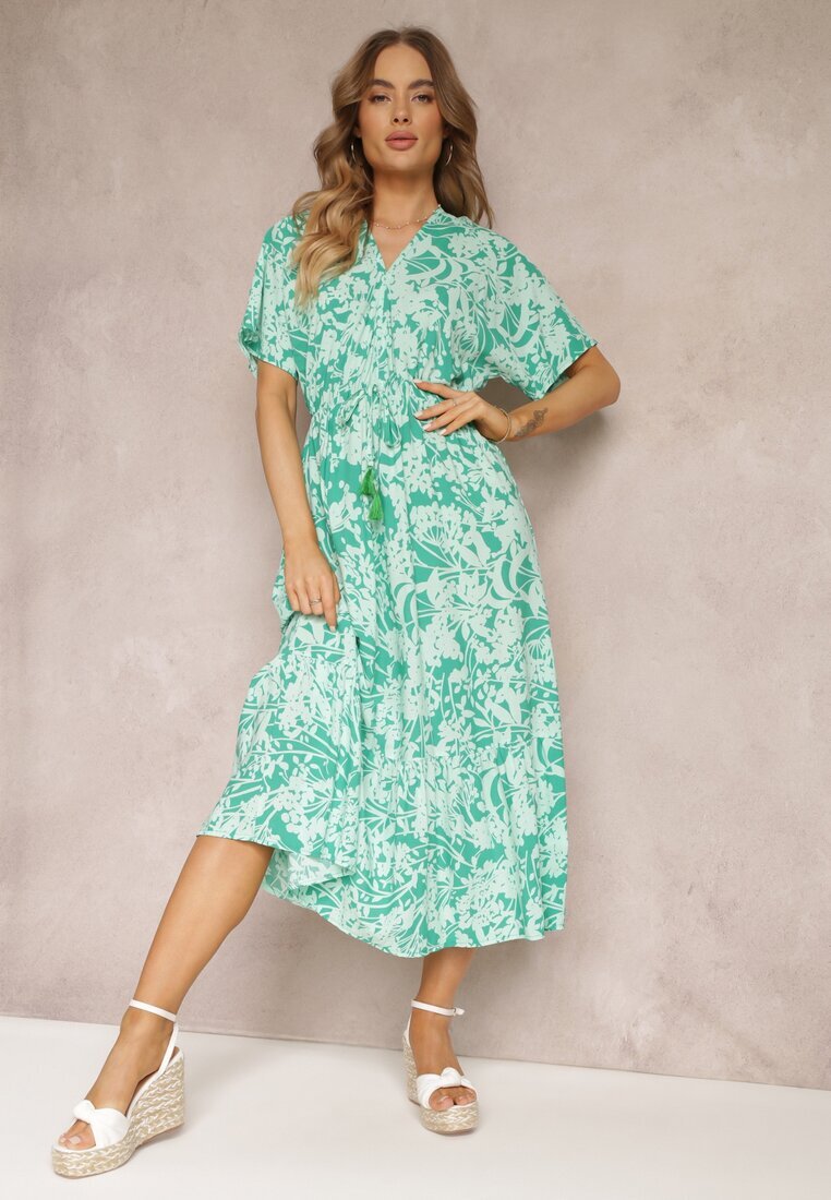 cflo Rochie Cloș Verde Mentă Florală cu volan Humina
