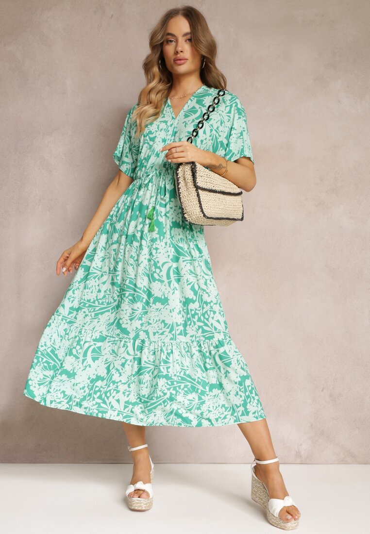 cflo Rochie Cloș Verde Mentă Florală cu volan Humina