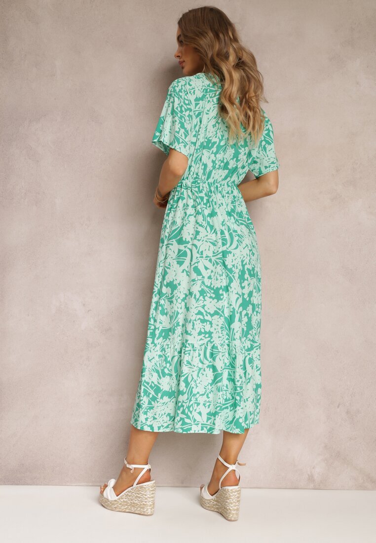 cflo Rochie Cloș Verde Mentă Florală cu volan Humina