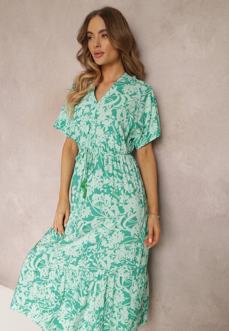 cflo Rochie Cloș Verde Mentă Florală cu volan Humina