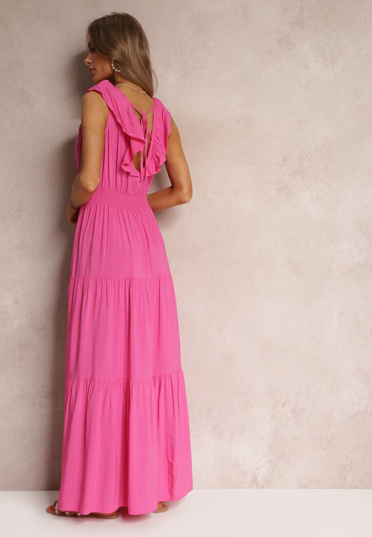 cflo Rochie Evazată Fuchsia Maxi cu Elastic în Talie și Volan Laylani