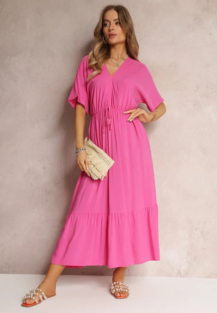 cflo Rochie Fucsia Din viscoză Maxi Cu șnur Cu ciucuri și elastic În talie Tresis