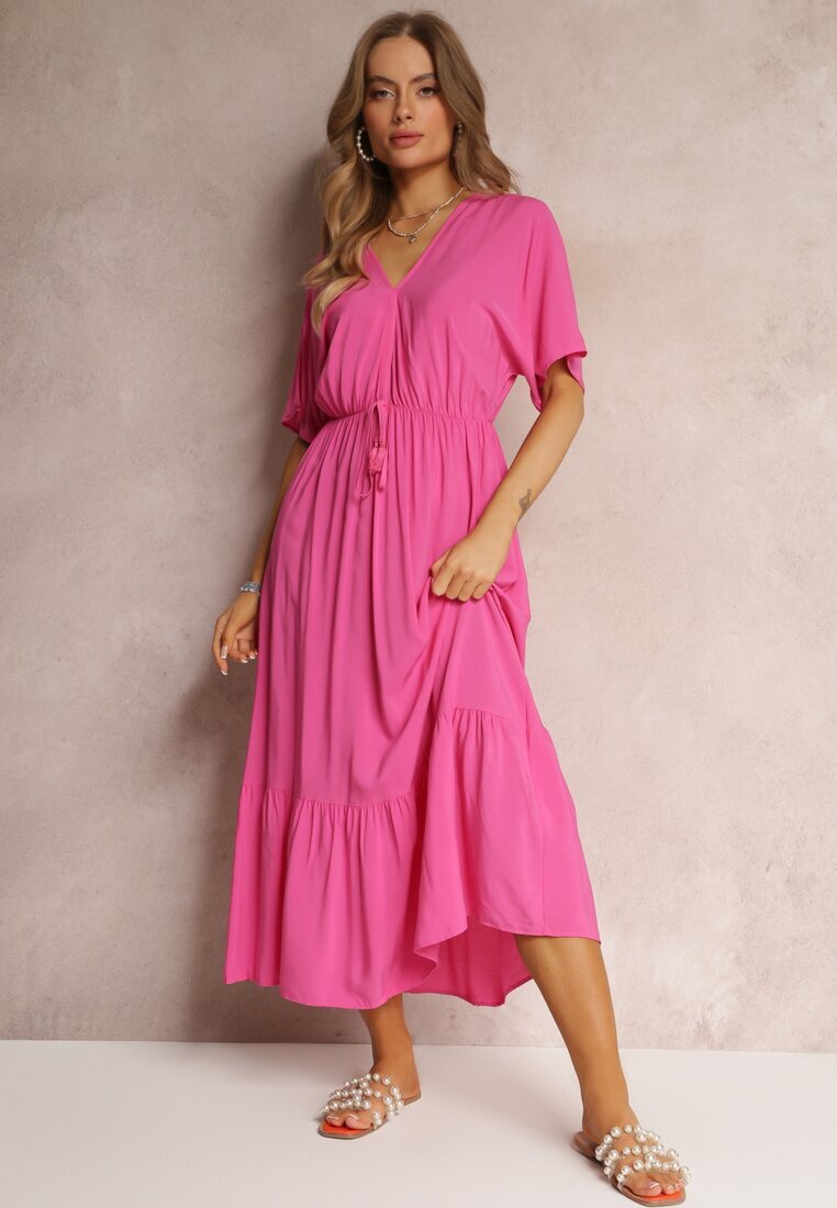 cflo Rochie Fucsia Din viscoză Maxi Cu șnur Cu ciucuri și elastic În talie Tresis