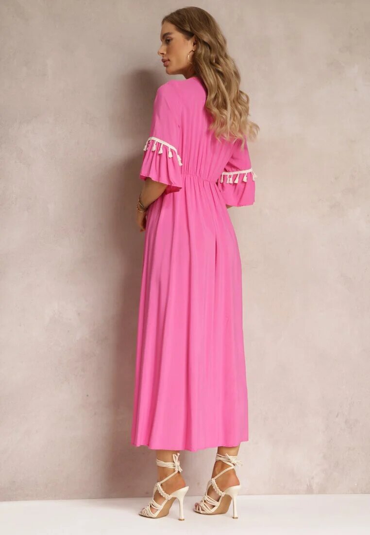 cflo Rochie Fucsia Maxi cu elastic în talie cu ciucuri decorativi din vâscoză Zisel