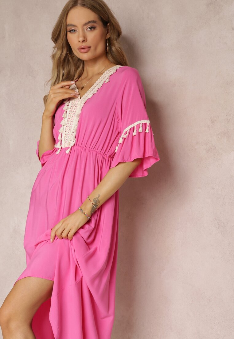 cflo Rochie Fucsia Maxi cu elastic în talie cu ciucuri decorativi din vâscoză Zisel