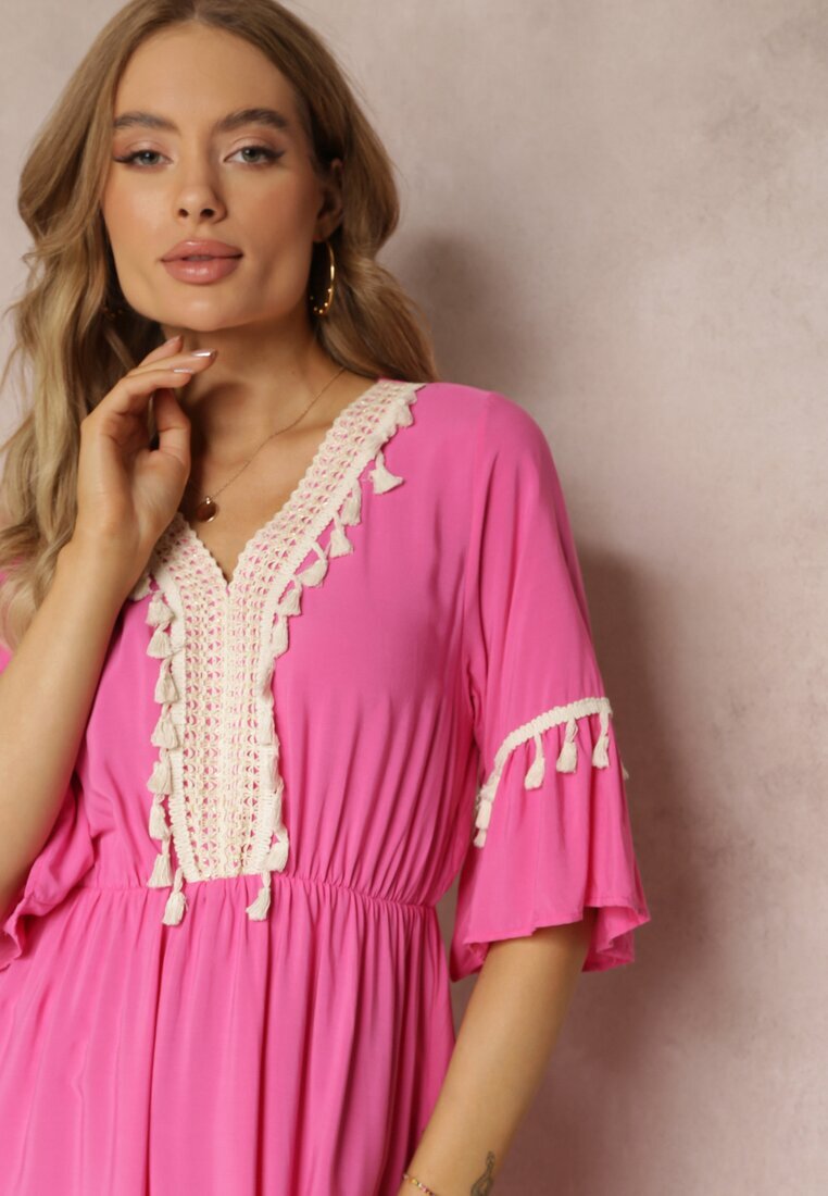 cflo Rochie Fucsia Maxi cu elastic în talie cu ciucuri decorativi din vâscoză Zisel