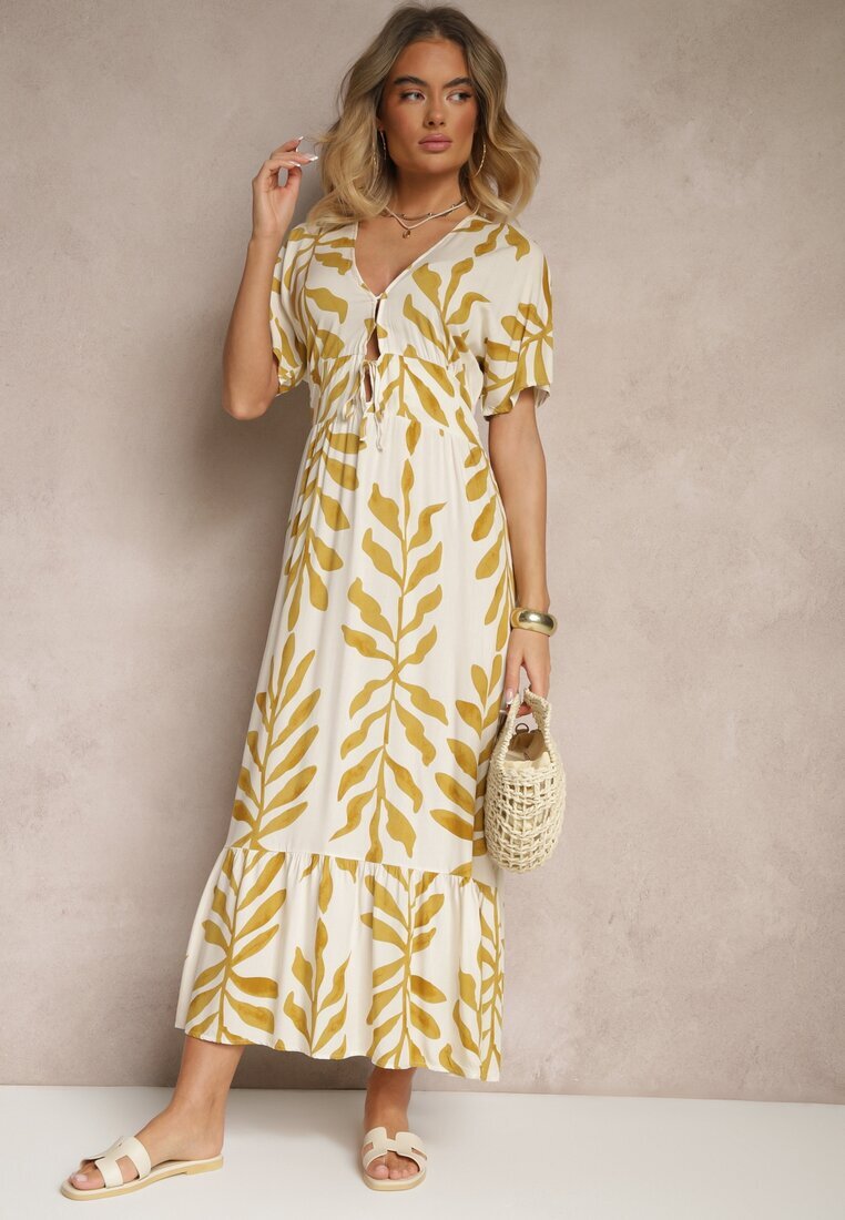 cflo Rochie Galbenă Vâscoză cu imprimeu frunze Verilin