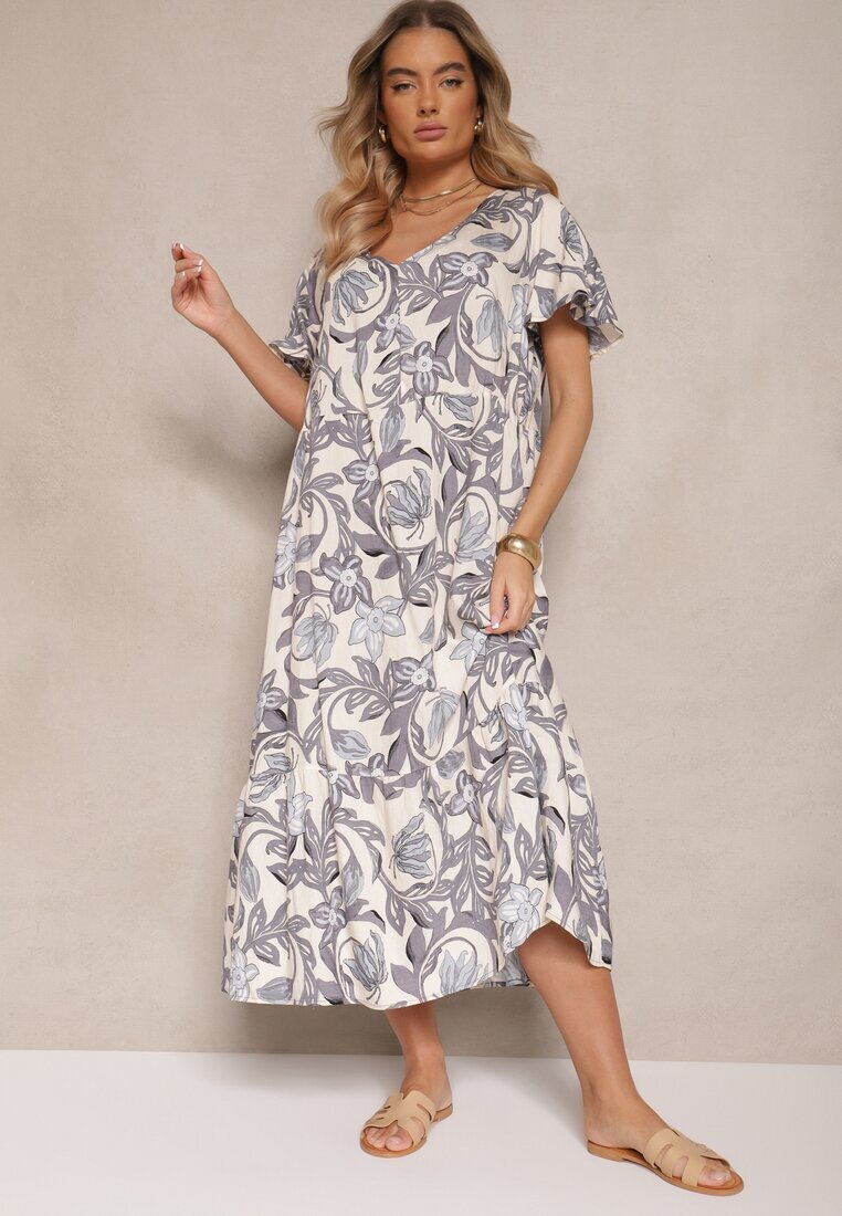 cflo Rochie Gri din viscoză cu croi cutie cu imprimeu floral Ranisla