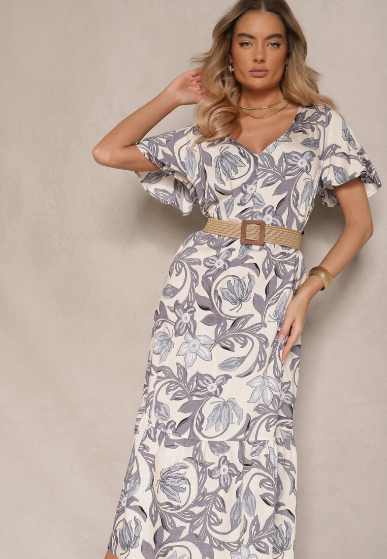 cflo Rochie Gri din viscoză cu croi cutie cu imprimeu floral Ranisla