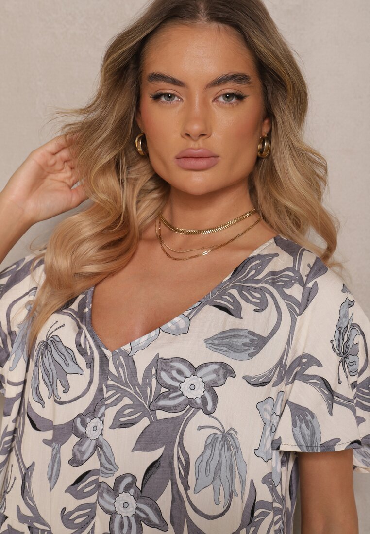 cflo Rochie Gri din viscoză cu croi cutie cu imprimeu floral Ranisla