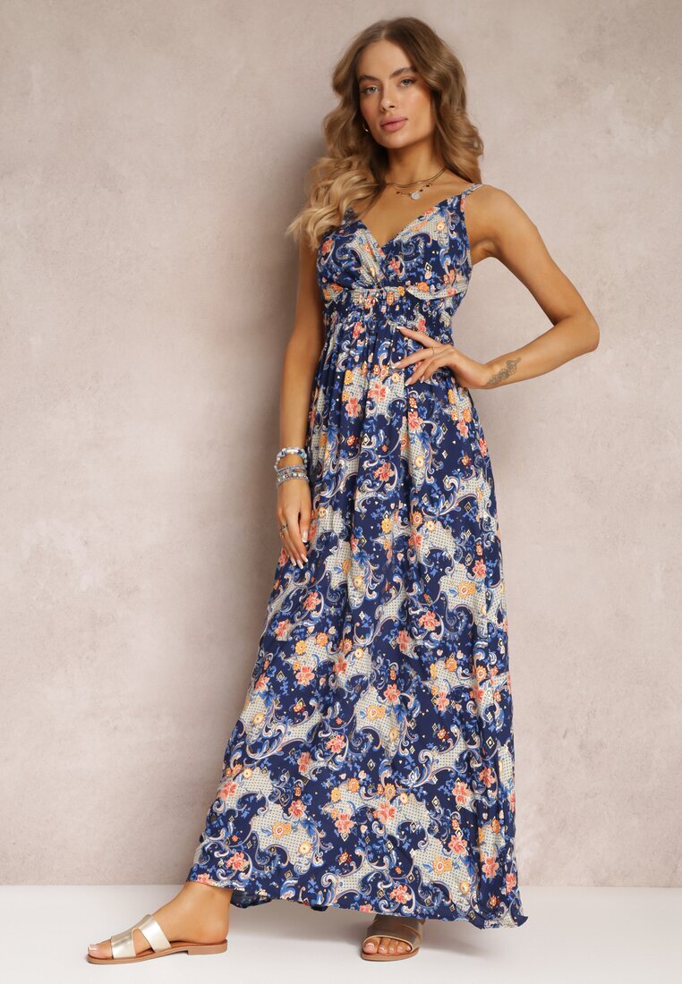 cflo Rochie Maxi Bleumarin Evazată cu bretele reglabile cu elastic în talie Gwendi