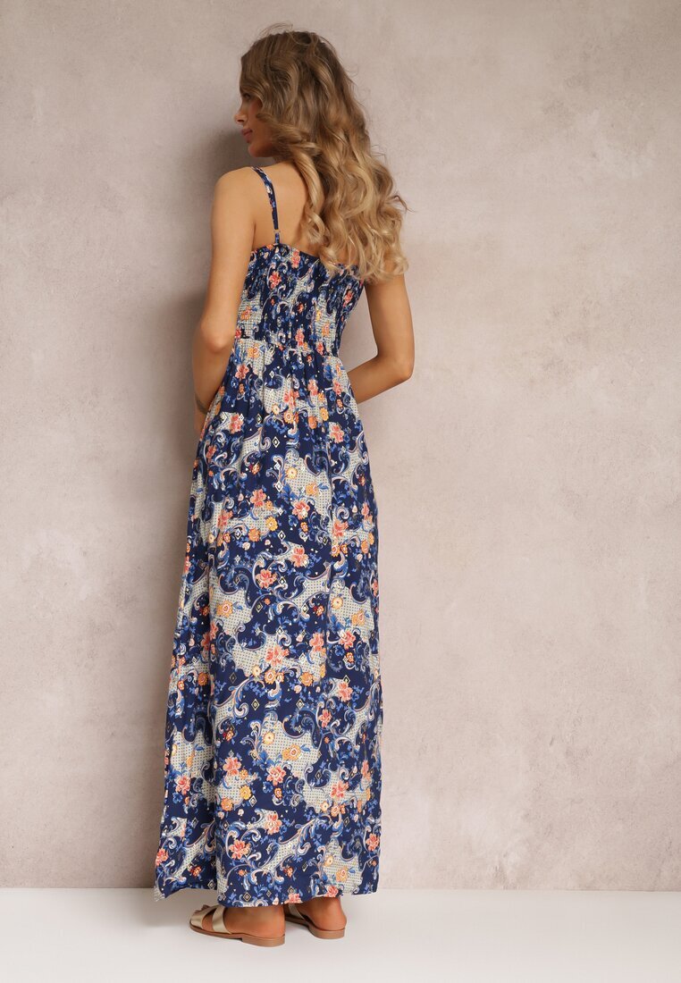 cflo Rochie Maxi Bleumarin Evazată cu bretele reglabile cu elastic în talie Gwendi