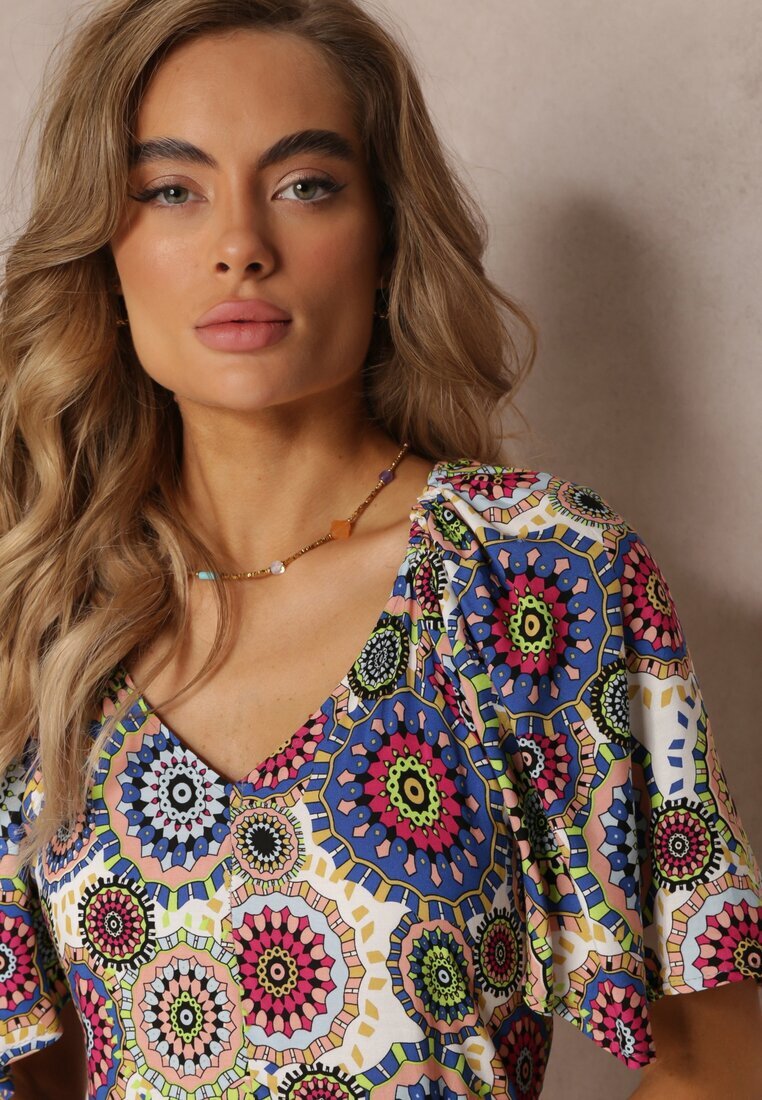 cflo Rochie Maxi din viscoză Alb-Bleumarin Florală cu poală amplă și volan Pathna