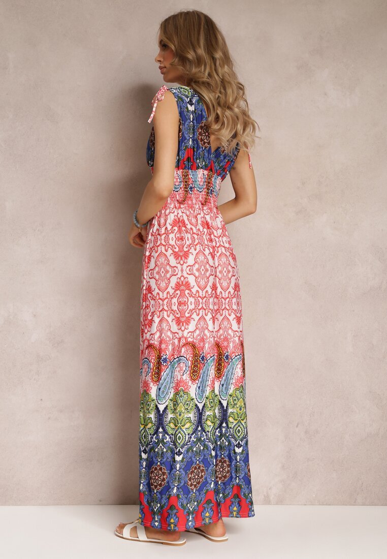 cflo Rochie Maxi Roșu-Bleumarin în Stil Boho cu Elastic în Talie Bernette