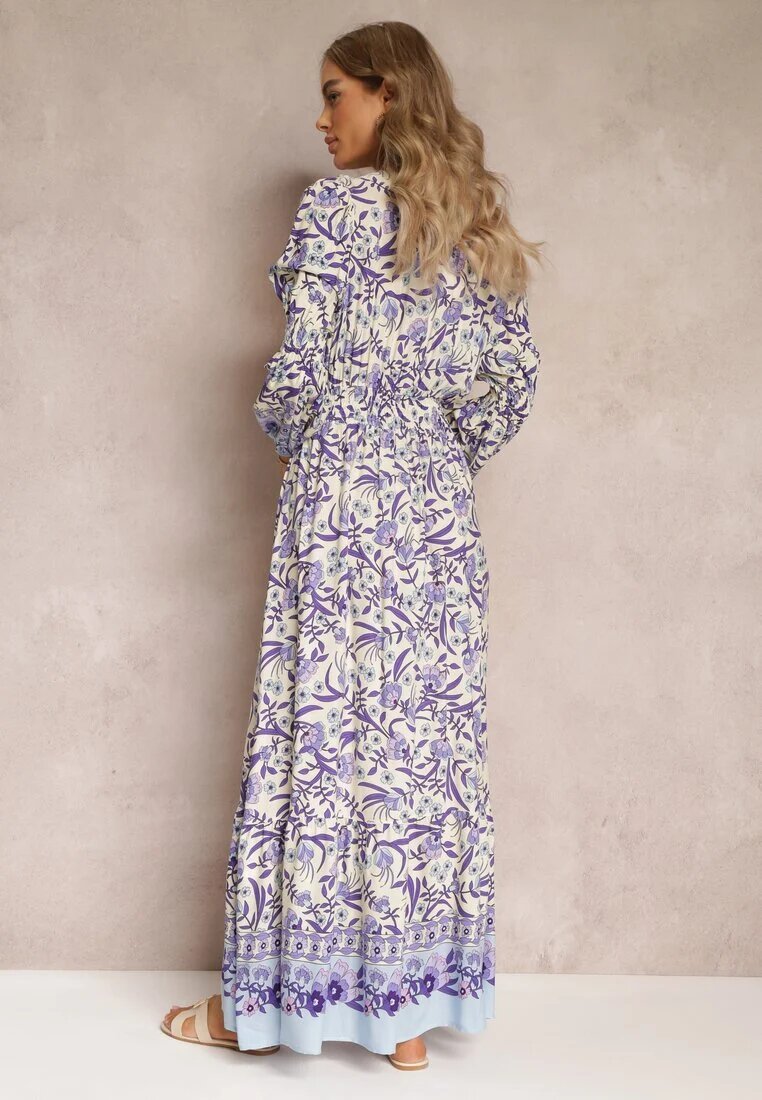 cflo Rochie Maxi Violet-bej cu Imprimeu Floral din Viscoză Vellu