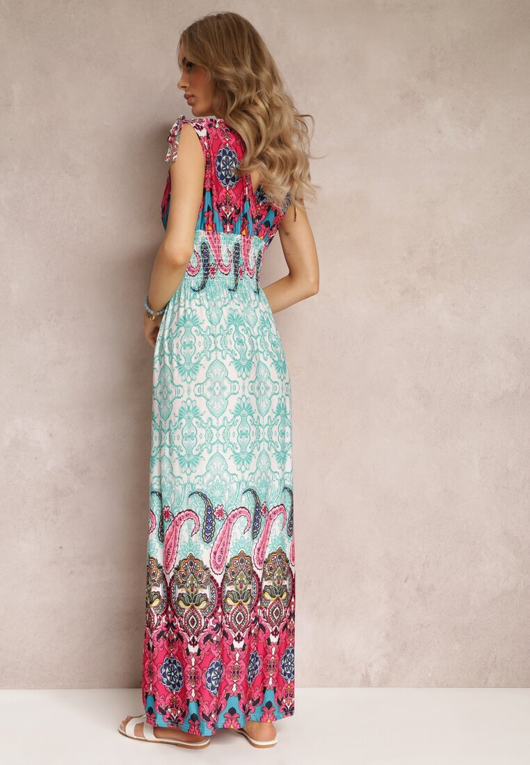 cflo Rochie Mentă-Fuchsia Maxi în Stil Boho cu Elastic în Talie Bernette