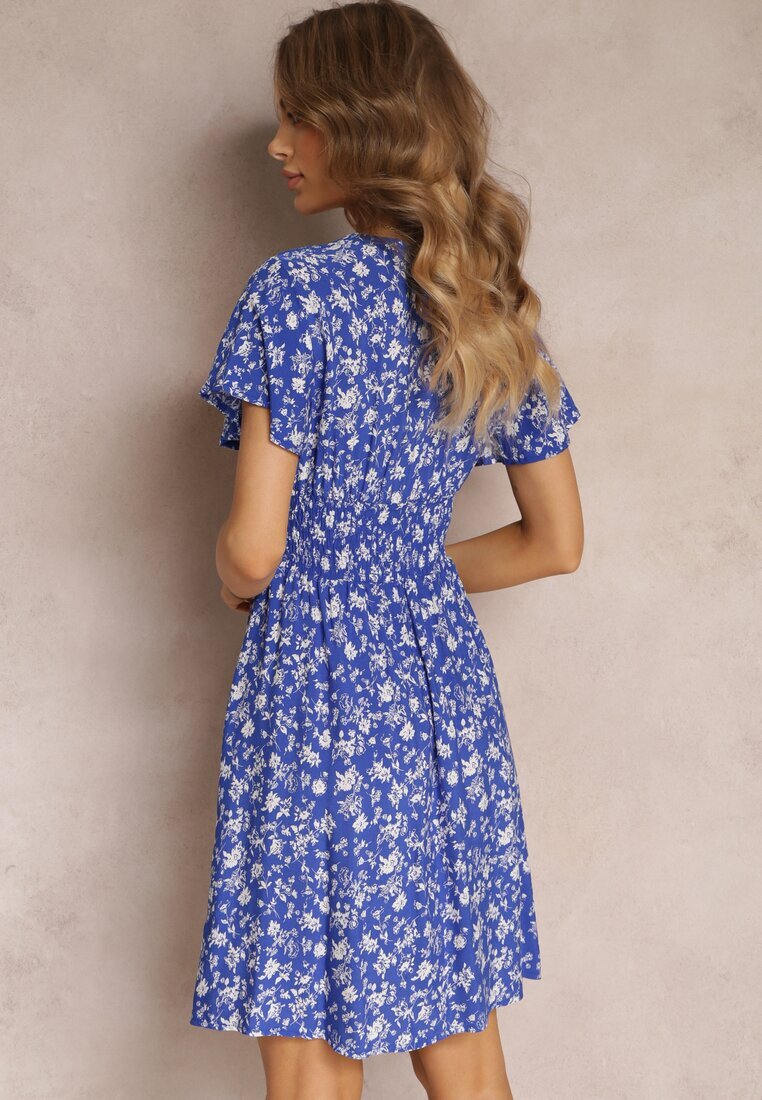 cflo Rochie Mini Bleu-marin din vâscoză cu flori cu elastic în talie și cu top petrecut Joslena