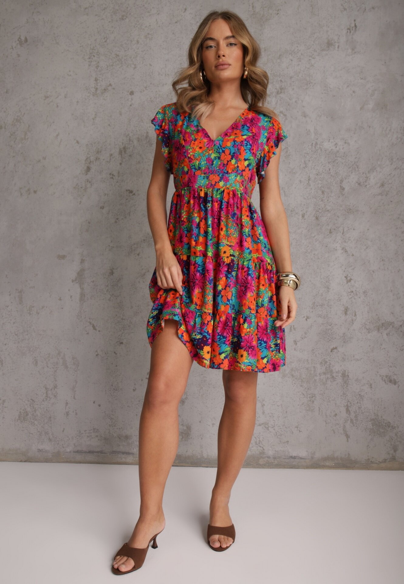 cflo Rochie mini Fucsia din viscoză cu volan Linne