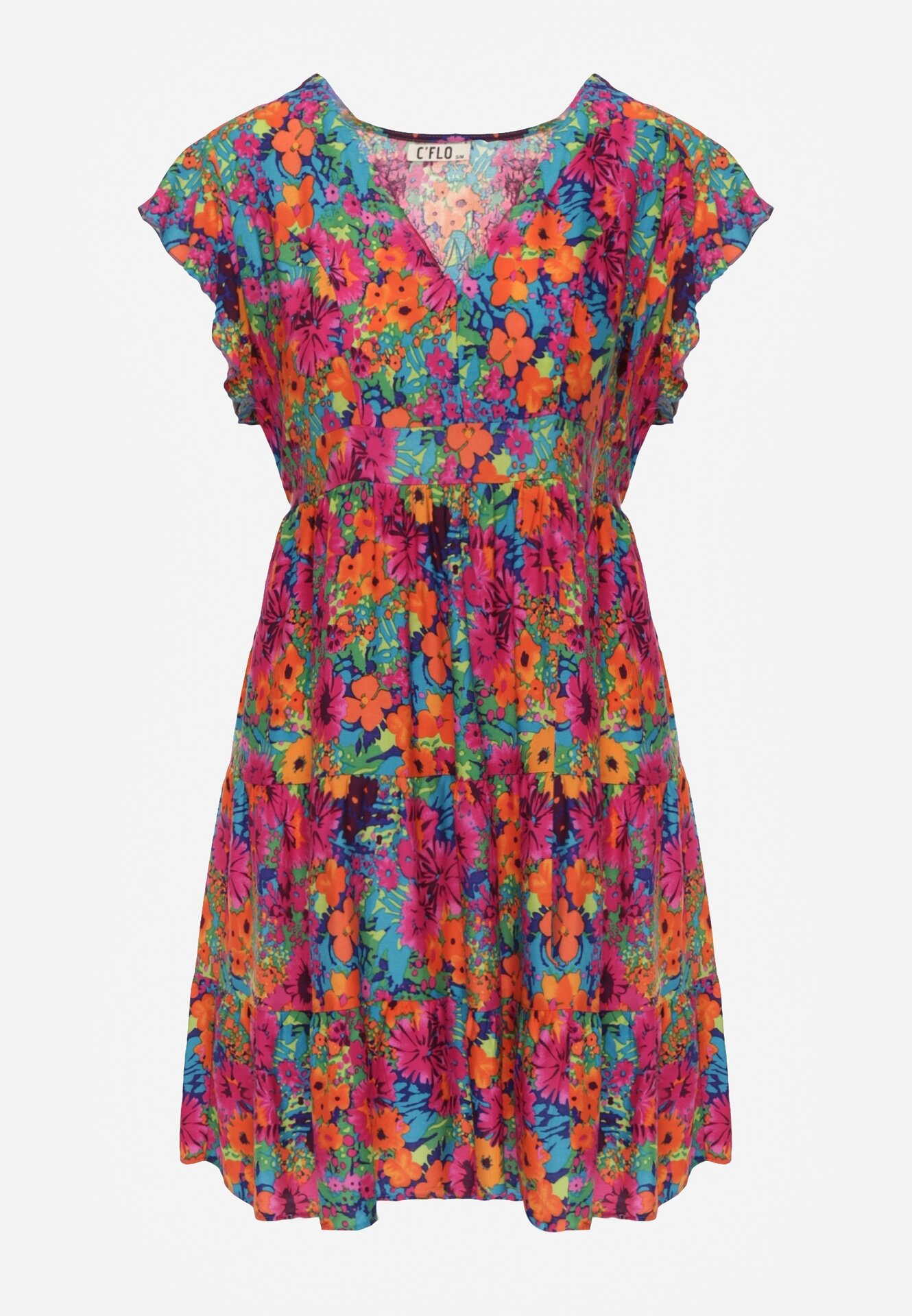 cflo Rochie mini Fucsia din viscoză cu volan Linne