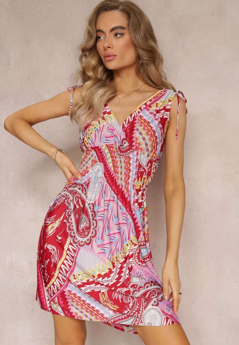 cflo Rochie Mini Roșie cu Elastice Subțiri în Talie și cu elastic la umeri Kixele
