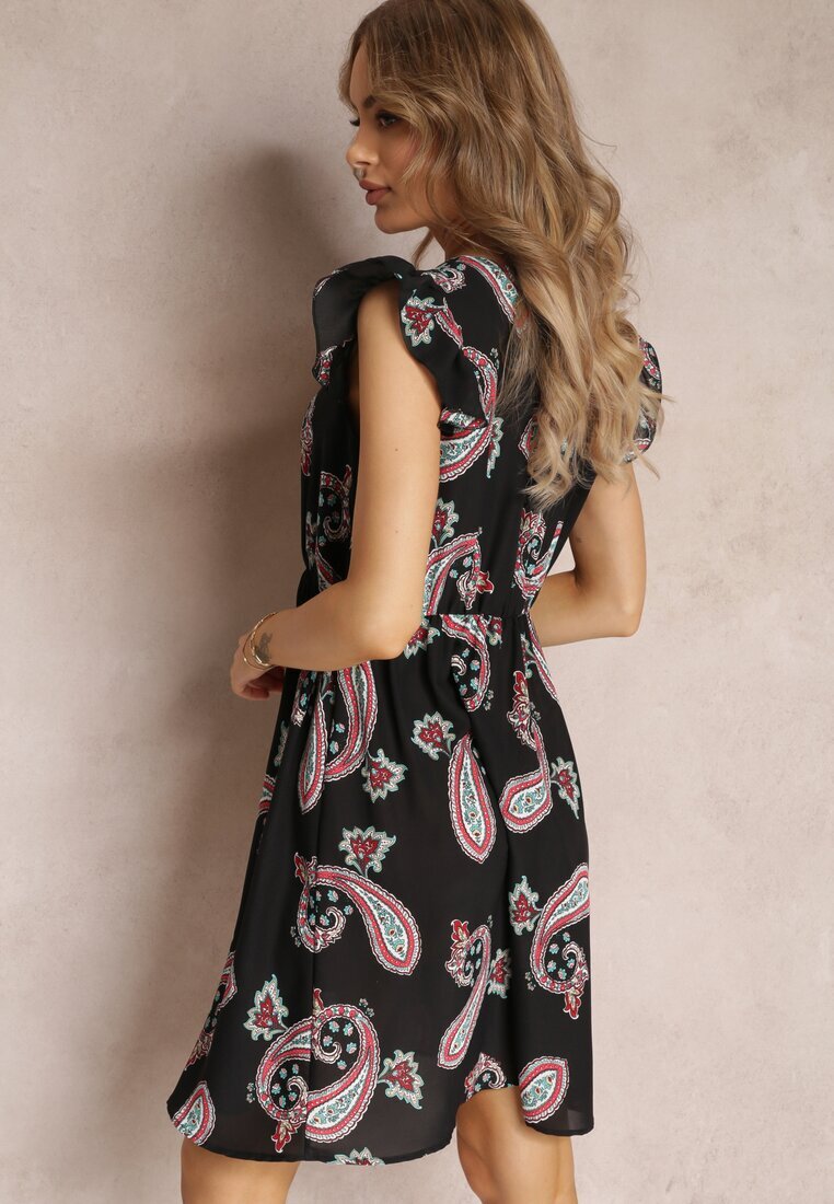 cflo Rochie Neagră Evazată Mini cu model Paisley Rachelli
