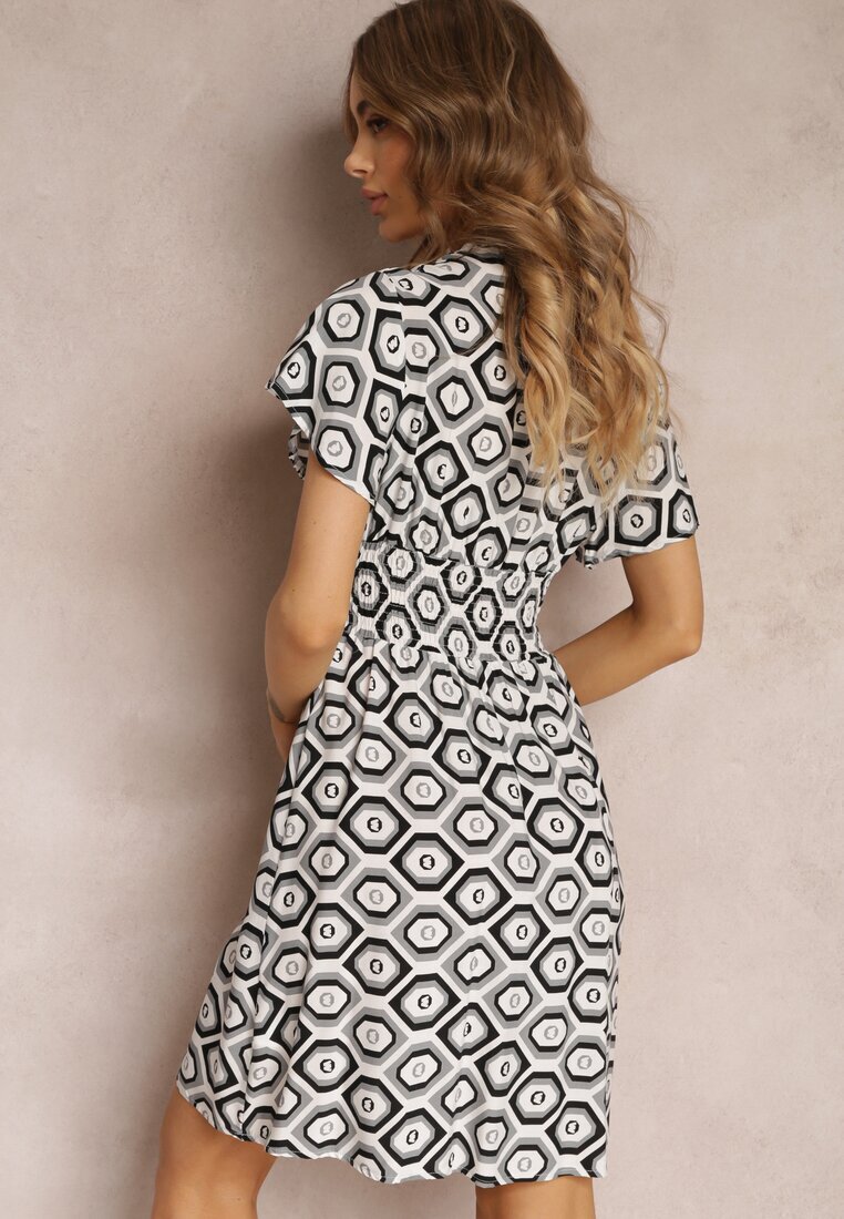 cflo Rochie Plic Mini Gri cu elastic în talie din viscoză Samata