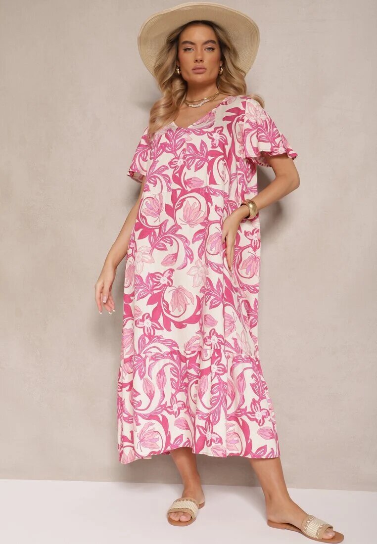 cflo Rochie Roz din viscoză croi boxy cu imprimeu floral Ranisla