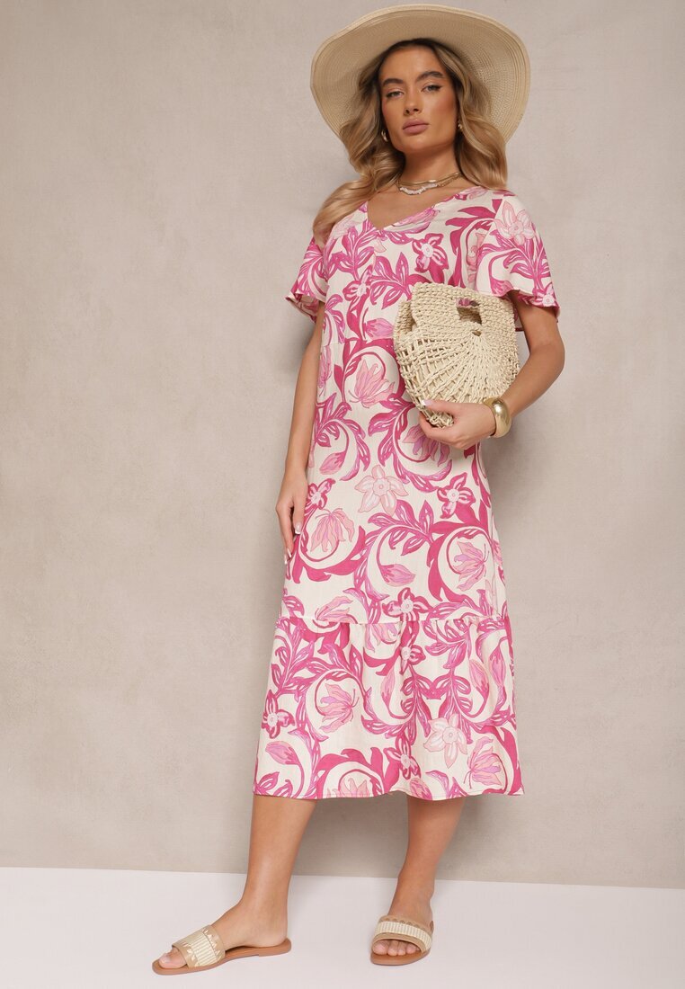 cflo Rochie Roz din viscoză croi boxy cu imprimeu floral Ranisla