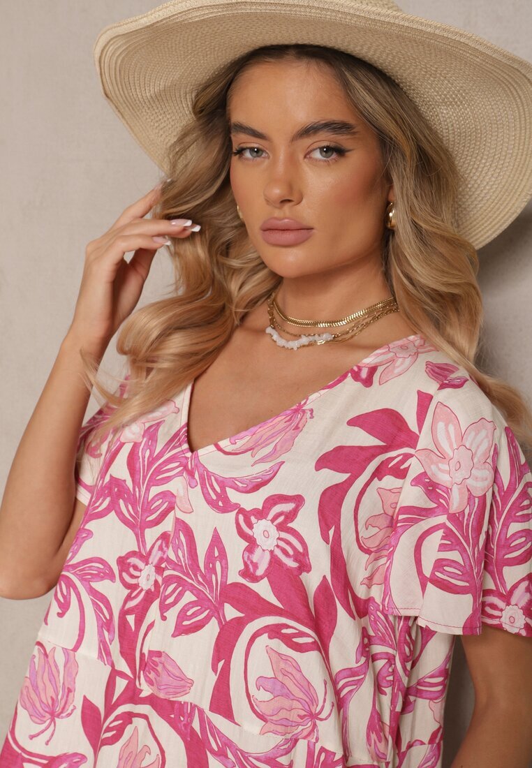 cflo Rochie Roz din viscoză croi boxy cu imprimeu floral Ranisla