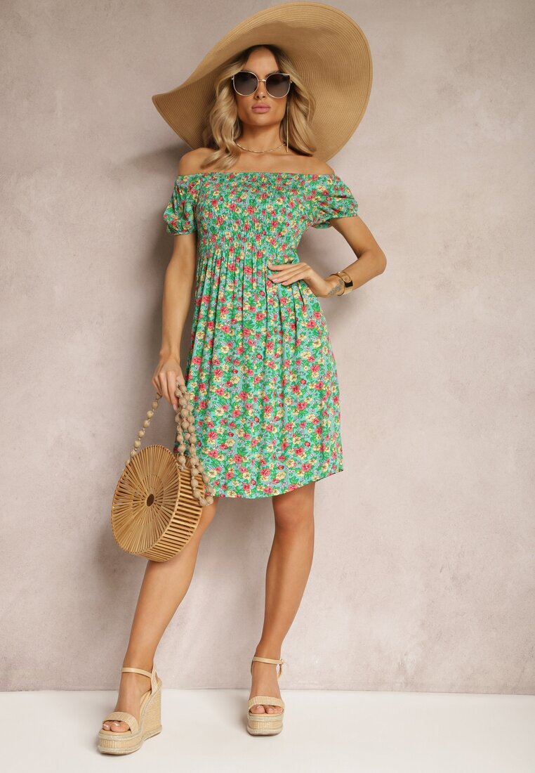 cflo Rochie spaniolă din viscoză verde deschis cu imprimeu floral Pialara