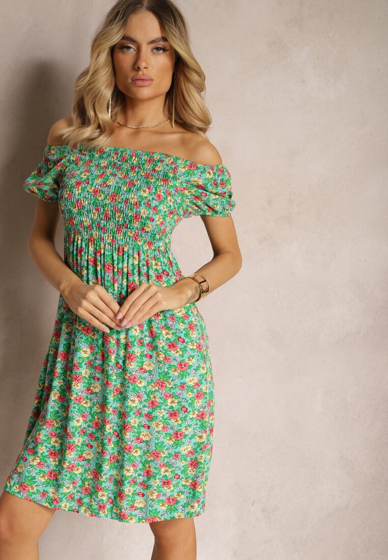 cflo Rochie spaniolă din viscoză verde deschis cu imprimeu floral Pialara