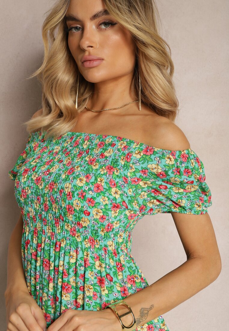 cflo Rochie spaniolă din viscoză verde deschis cu imprimeu floral Pialara