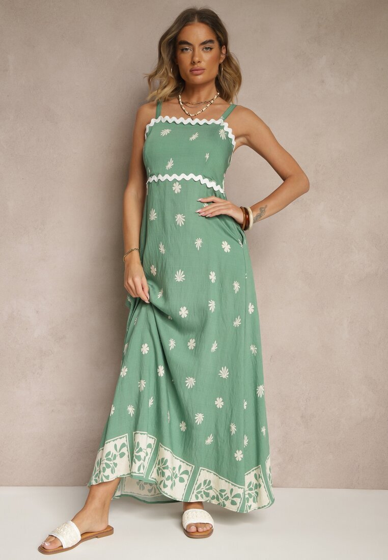 cflo Rochie Verde din Viscoză Decorată cu Motiv Geometric Lunessa
