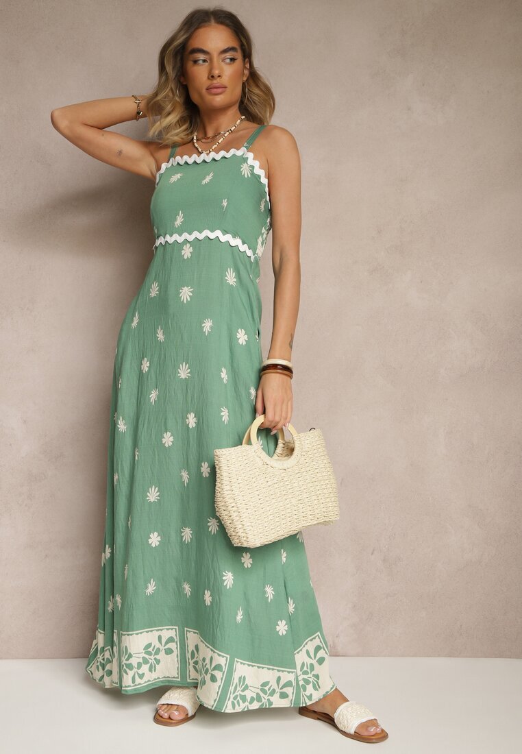 cflo Rochie Verde din Viscoză Decorată cu Motiv Geometric Lunessa